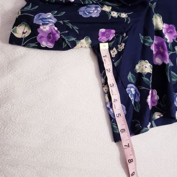 VINTAGE Basic Editions Med Navy Blue W/ Purple Flowers Button front Romper - Picture 13 of 16